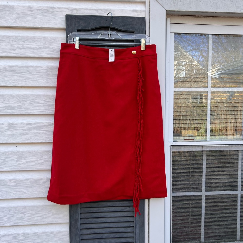 NWT Talbots Perfect For Boots! Red Fun Side Fringe Lined MIDI Skirt - Picture 4 of 4